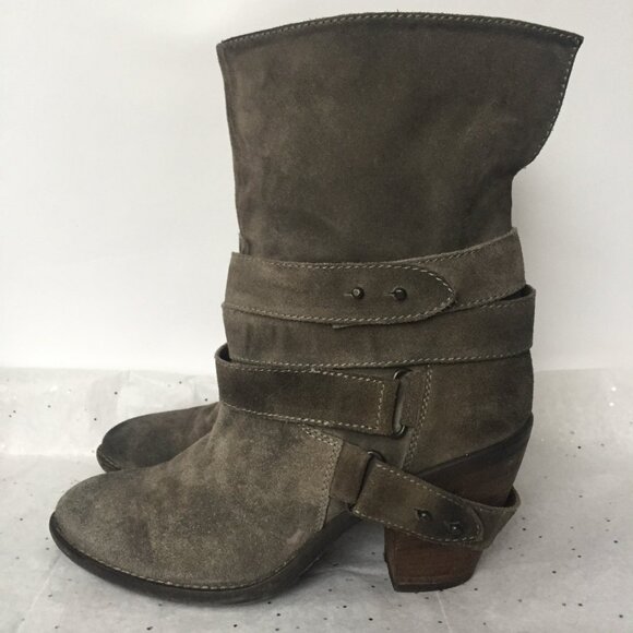 Janet & Janet Italy Gray Taupe mid calf pull on boot Size 38.5 Bohemian Western - Picture 6 of 16
